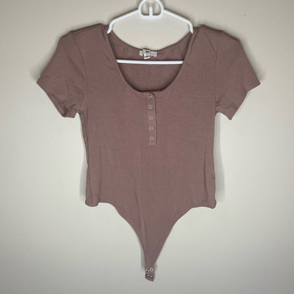 Bp Nordstrom Henley Bodysuit Top Pink Smoke M - Picture 1 of 3